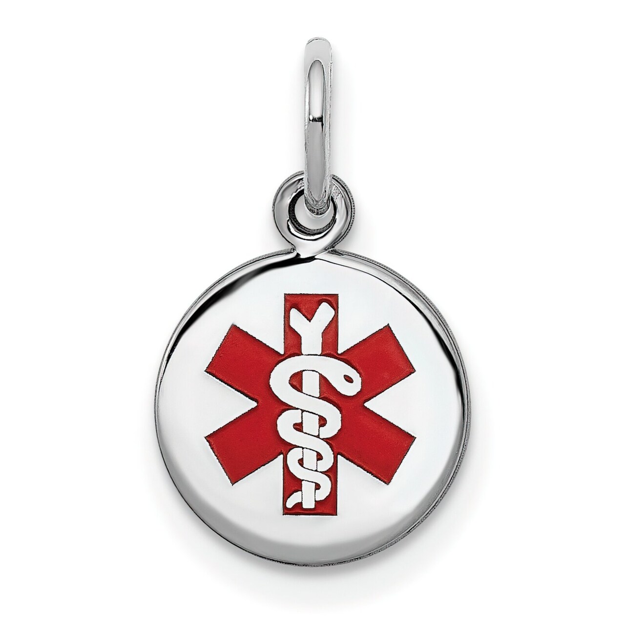 Sterling Silver Porcelain Caduceus Round Charm Jewerly 29.9mm x 27.5mm